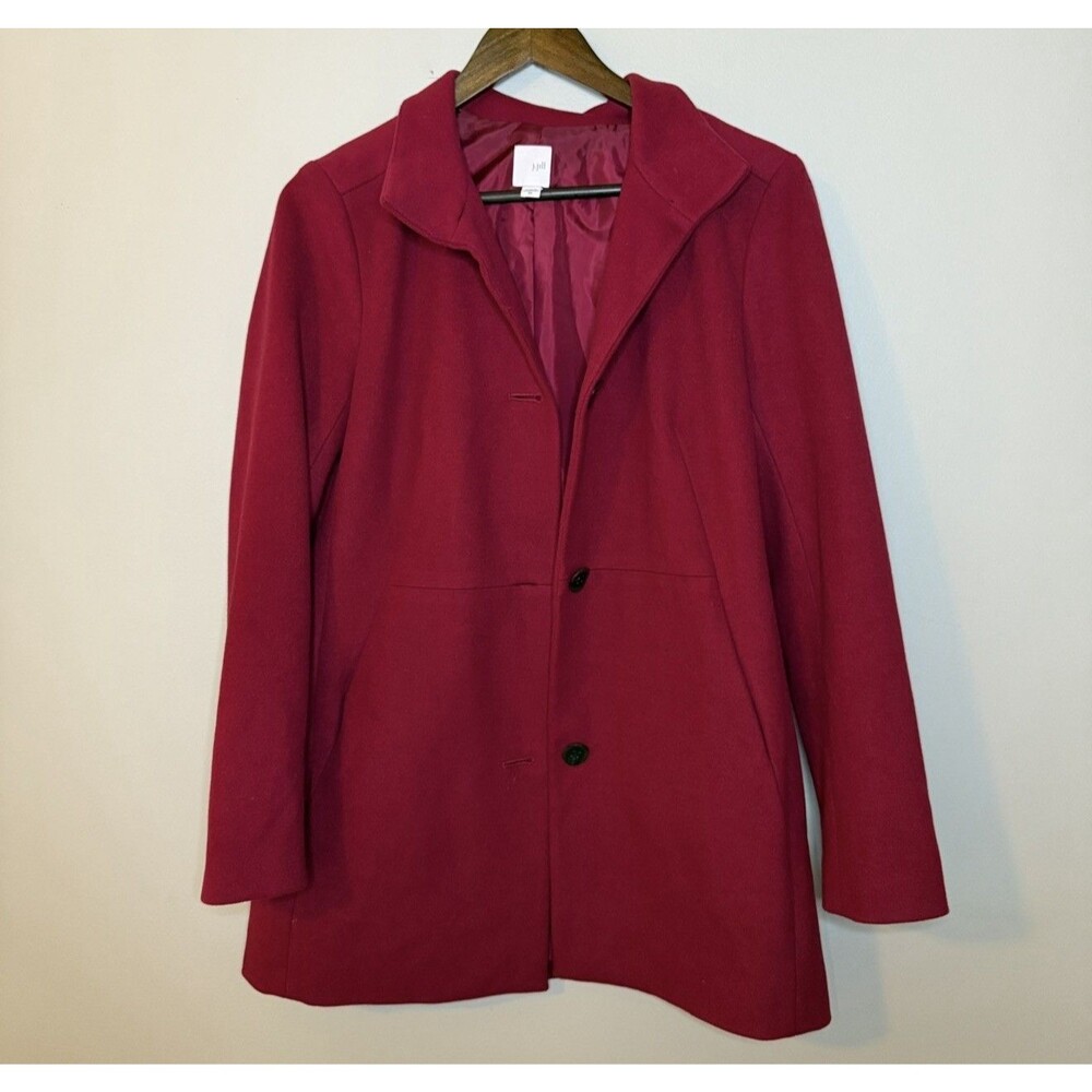 J Jill Pea Coat Womens XS wine red Viscose Blend Single Breasted Button Front